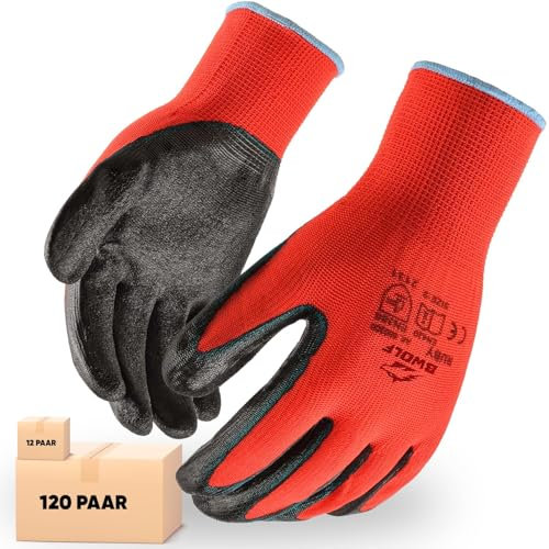 BWOLF RUBY Unisex Arbeitshandschuhe Herren/Arbeitshandschuhe Damen Solide Montagehandschuhe mit Latexbeschichtung (12, 10)