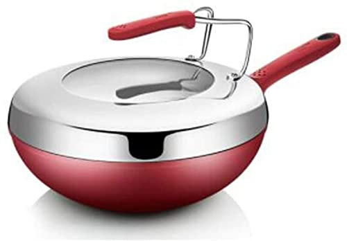 HMTE Woks, sartenes para saltear, Wok con Tapa, sartén Antiadherente, Olla sin Humo, Cocina de inducción, Estufa de Gas, Fuego Abierto, Olla de Cocina Universal Wok de 32cm