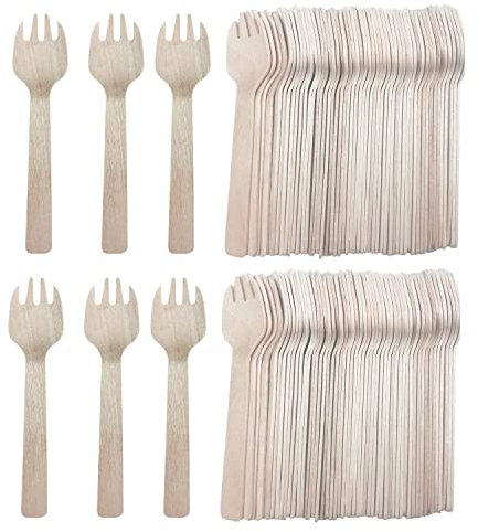 Forchette Usa e Getta, 200 Pezzo Forchette Monouso, 10 cm Bambù Forchette Legno, Biodegradabile Adatto per Picnic Campeggio Feste di Torte