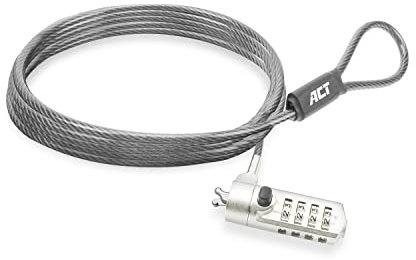 ACT Laptop Lock Security Cable 2m, Password Protection 4 Digit Combination Lock, Wedge Slot Notebook Lock, Swivel Lock Head, Laptop Lock Dell, Portable Anti-Theft Cable - AC9035