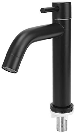 Edelstahl Kaltwasserhahn Schwarz, Wasserhahn Kaltwasser, Waschtischarmatur mit Auslaufhöhe, Kaltwasserarmatur mit Anschlussschlauch, Wasserhahn für Kaltwasser Gäste WC