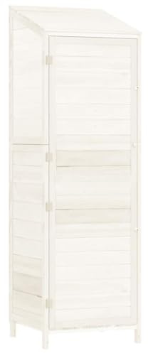 vidaXL Geräteschuppen Gartenhaus Schuppen Gerätehaus Lagerschuppen Satteldach Gartenschrank Pultdach Garten Weiß 55x52x174,5cm Massivholz Tanne