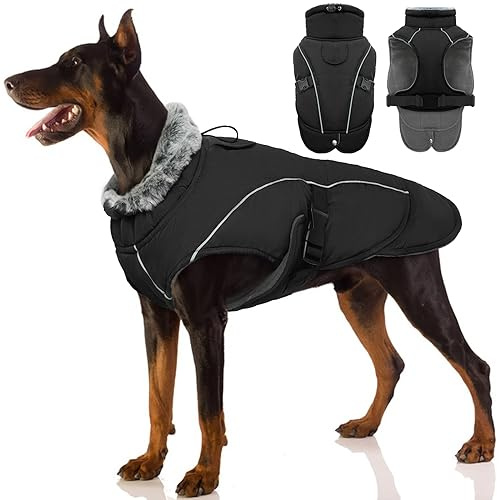 Hundemantel XL, Wintermantel für Große Hunde Wasserdicht Winterjacke Hunde Groß Winter Hundeweste Grosse Hunde Fleece Hundejacke(Schwarz, XL)