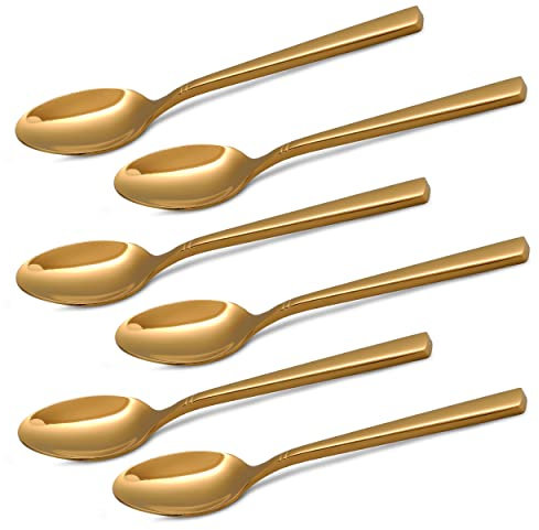 CAMRI Gold Teaspoons Set of 6 – Stainless Steel Tea Spoons, 5.3 inches, Golden Mirror Finishing Teaspoon for Dessert & Coffee, Sturdy, Cutlery Spoon Set for Home & Restaurant(C37-6 Pcs)