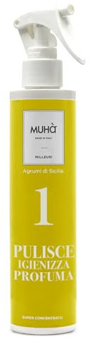 MUHA' | Spray Multiuso, Pulisce Igienizza, Profuma Qualsiasi Ambiente, Annulla gli Odori, Fragranza Fiori di Acqua, Formato da 200 ml