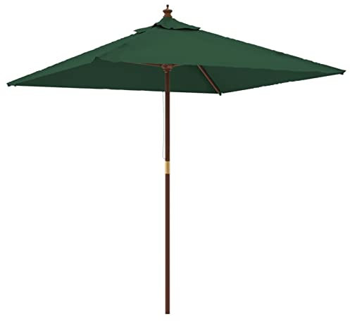 Homgoday Ombrellone da Giardino con Palo in Legno Verde 198x198x231 cm, Ombrellone da Giardino Spiaggia, Pesca Esterno Antivento Portabile per Balcone Terrazzo Esterno Piscina