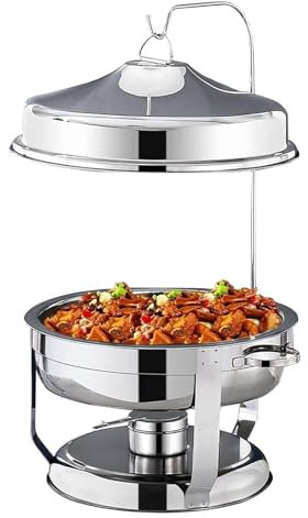 UE-MAOLU Stainless Steel Chafing Dish Buffet Set With Hanging Cover, 9L Round Stainless Steel Buffet Serving Dishes for Restaurant Parties Weddings (Color : A)