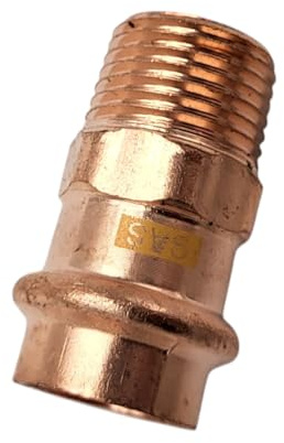 zbs24 Pressfittings Kupfer, Übergang 18x 3/4 Zoll Aussengewinde, mit Dichtungen für Trinkwasser und Gasleitungen, V-Press Kontur, DVGW geprüft