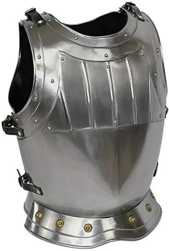 Mittelalterliche Gothic Brustpanzer Muskeljacke Eisen Stahl Brustplatte Ritter Kürass LARP Krieger Brustpanzer Rüstung Brustschutz Cosplay Kostüm, silber, 44 - 48 inch approx