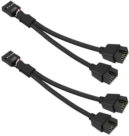 WUIOWPPIC 2 Stück USB 2.0 9-polige Buchse auf Doppel-Verlängerungskabel /9-poliger Stecker, 9-polig USB 2.0, Kopfteiler, Nylon geflochten, für Computer interne Motherboard-Schwarz