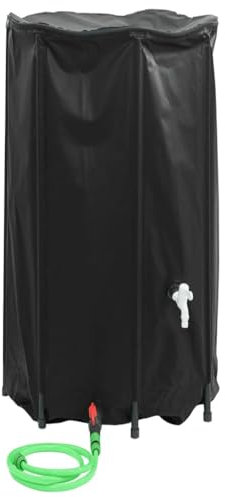 vidaXL Foldable Water Tank 380L with Tap - Collapsible PVC Rain Barrel, Portable Gardening Water Container, Easy-Use Outlet Valve, Black, 70x100cm