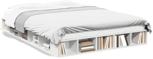 vidaXL Sängram vit 160x200 cm konstruerat trä, säng, förvaringssäng, dubbelsängram, dubbelsäng, sovrumsmöbler, sängbotten, säng med låda, sängplats