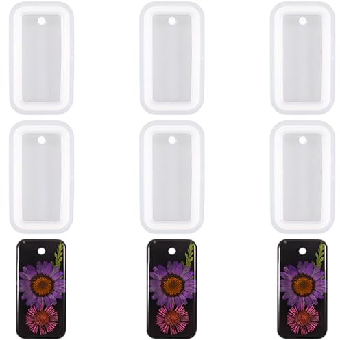 Nifocc 6 moldes rectangulares de silicona con forma de rectángulo de resina epoxi, llaveros, forma de silicona, molde de fundición, molde de cristal con agujeros para manualidades - estilo 2