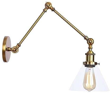 LUOYAOB Industrielle Schwenkarm-Wandleuchte Metall-Glas-Schirm Vintage Einstellbare Wandleuchte für Bauernhaus Schlafzimmer Nachttisch Lesen Flur Küche (Gold)