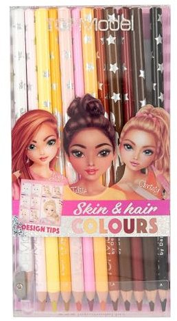 Depesche 12218 TOPModel - Buntstifte Set in Haut- und Haarfarben, 12 Stifte im transparenten Etui, inkl. Anspitzer