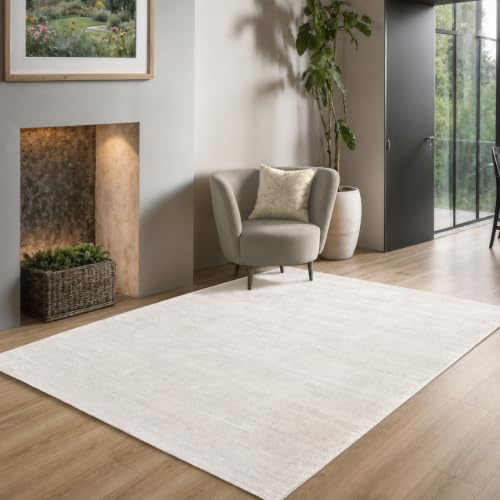the carpet Janelle eleganter hochwertiger Viskose Wohnzimmer Teppich, exquisiter handegewebter Kurzflor mit Premium-Qualität, pflegeleicht, farbecht, Weiß, 160 x 230 cm