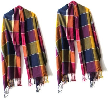 SAFIGLE 2stücke Mode Karierter Winter Schal Mit Quasten Weicher Warmer Poncho Für Vielseitig Tragbar Kaschmir Für Gelegenheit