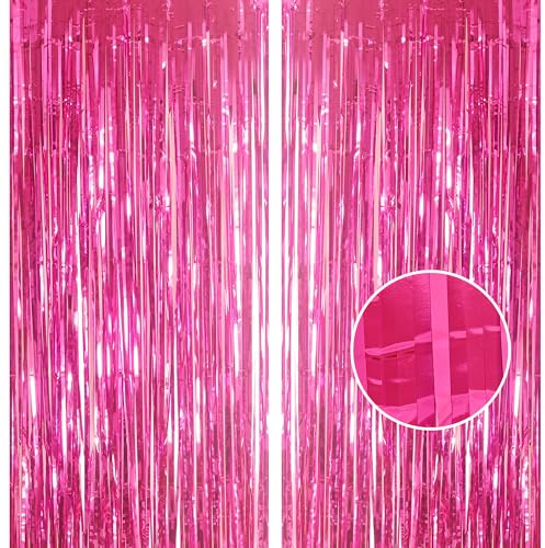 2pcs 3.2 x 8.3ft Glitter HotPink Tinsel Curtain Door Tinsel Foil Fringe Curtain Backdrop Streamers Party Curtain Decorations for School Graduation Birthday Hen HotPink Party Photo Banner Decorations