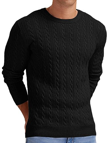 Sailwind Men's Cable Knit Jumpers Crewneck Jumper for Men Classic Pullover Sweater Soft Casual Knitwear with Ribbing Edge (Black, M)
