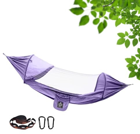 SVCEQZE Camping-Hängematte, Reise-Hängematte - Leichte Hängematte mit Fliegennetz,Schaukelhängematte, tragbare Hängematte mit Baumgurten für Terrasse, Reisen, Outdoor