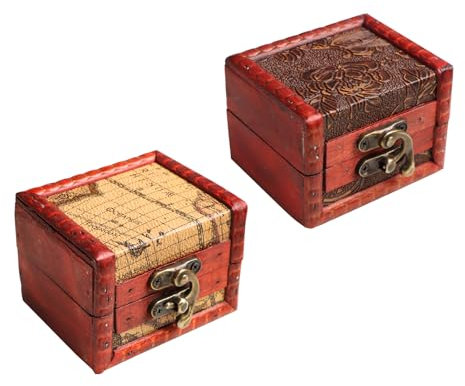 Qaixwuyi 2 Pezzi Mini Scatola Tesoro Vintage Piccola Scatola Legno Mini Scatola Gioielli Legno per Gioielli Collane Orecchini Altri Regali