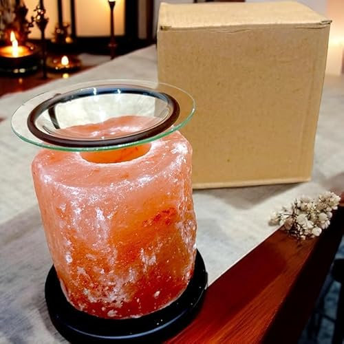 Pro-Home Himalayan Natural Fragrance Oil Burner & Candle Warmer 13cm–Natural Pink Salt Stone With Metal Stand & Dish, Aromatherapy/Essential Oil Diffuser, Tea Light Candle Accessory for Home Spa, Gift