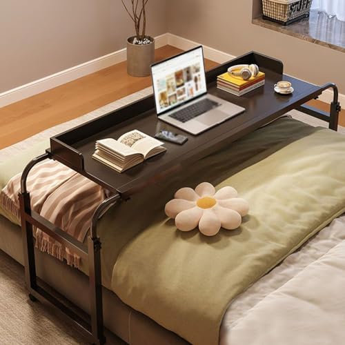 GWWBD Rolltisch，rolltisch Büro Betttisch Auf Rollen Höhenverstellbar Boxspringbett Betttisch Höhenverstellbar Holz Pflegetisch Klappbar Mit Rollen(Color:schwarz+)