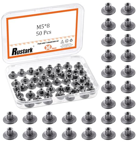 Rustark Kit surtido de 50 tuercas en T M5 de acero al carbono, tuercas de soldadura de base redonda, tuercas de soldadura, inserción de brida hembra para maquinaria de muebles de madera