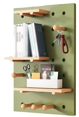 HJZALMI Wooden Pegboard Shelf,Supports Cutting And Customized Wall Storage Rack,Wooden Pegboard Display Rack,Suitable For Living Room, Bedroom, Office, Garage(Green,40x60x1.8cm)