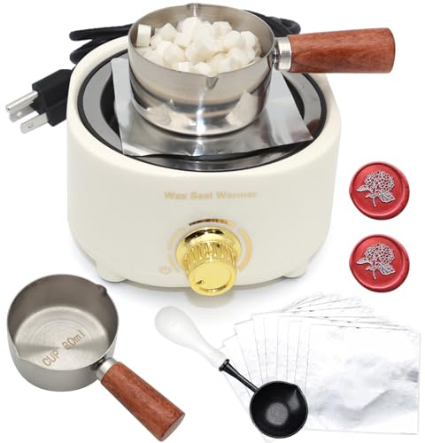Andotopee Kit de calentador de cera eléctrico y cuchara con cuchara de 80 ml, cuchara de cera de sellado antiadherente, papel de aluminio para derretir rápidamente cuentas y palos, juego de horno de