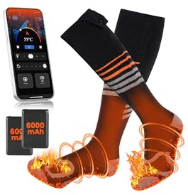 Electric Heated Socks for Men Women with APP Control, SOPPY Rechargeable Heating Socks 6000 mAh Battery Powered, Heated Foot Warmers Thermal Socks for Winter Outdoor Sport, Camping and Hiking