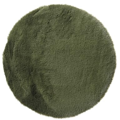 Kaemingk Runder Teppich Vorleger 38cm - Dekoteppich handgearbeitet - Sitzteppich flauschig & weich - Sitzkissen für Stühle & Sessel - Kunstfellteppich - Grün