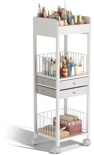 Makeup Organizer Storage Cart, Large Skincare Organizers, 2-Drawer Rolling Floor Skincare Organizer and Storage for Cosmetics/Perfume/Nail Polish, Skin Care Nail Polish Perfume Makeup brush Hair Tool