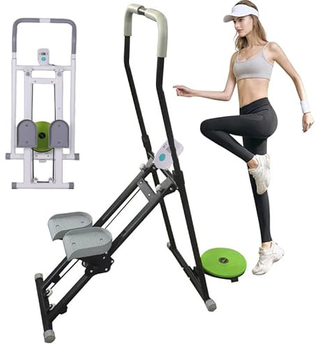 Foldable Stair Stepper for Home, Step Climber Exercise Machine with Waist Twisting Plate, Adjustable Handlebar Stair Climber, 120kg Loading Capacity White
