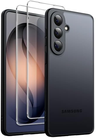 JETech 3 in 1 Matte Case for Samsung Galaxy S26 with 2-Pack Tempered Glass Screen Protector, Translucent Shockproof Phone Cover with Camera Lens Full Protection (Black)