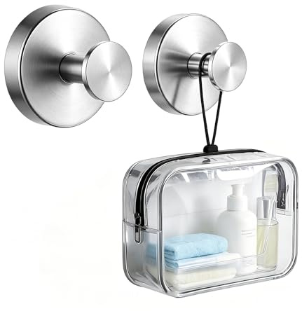 XQMMGO 2PCS Heavy Duty Suction Hooks, Stainless Steel No Drill-Hooks, Waterproof Reusable Hook, Wreath Hanger for Front Door, for Bathroom, Kitchen, Towel Storage, Glass-Door (Silver)