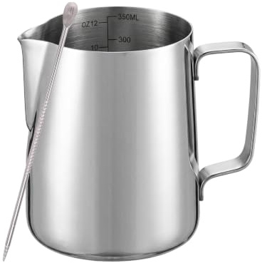Pichet à Lait 350 ml en Acier Inoxydable 304, Pot à Mousse de Lait avec Stylo Latte Art, Tasse Barista pour Cappuccino Espresso Café, Machine à Café et Décoration de Café