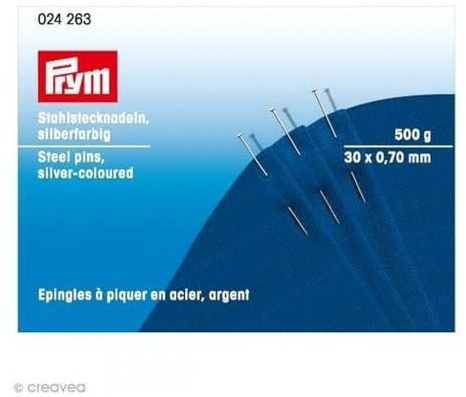 Prym 024263 Stecknadeln, 0,70 x 30mm, silberfarbig, 500g, Pappdose