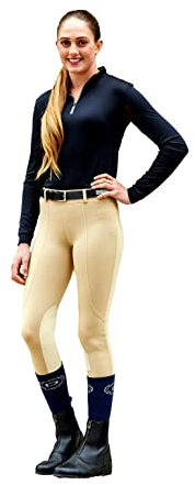 Dublin Performance Flex - Calzamaglia da equitazione per bambini, colore: Blu navy Beige 34in