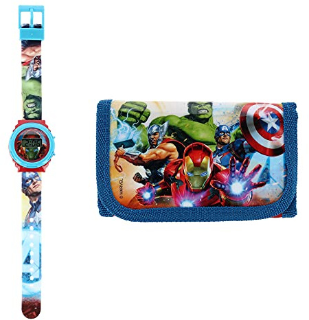 Kids Licensing |Digital Watch + Wallet for Children | Avengers Watch | Avengers Wallet | Children's Watch and Wallet Set | Children's Wristwatch | Decorated Gift Box | Official Licensed