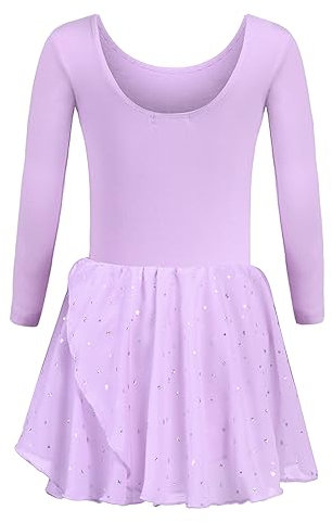 Trudge Mädchen Ballettkleidung Ballettkleid Kinder Langarm Baumwolle Balletttrikot Ballettanzug Tanzkleid Tanzbody mit Rock Tütü, A Lila, 140 / 6-7 Jahre