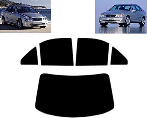 Passgenaue Tönungsfolie für-Mercedes C Class W203 4-Türen Limousine 2000-2007 Heck/Seitenscheiben (05% Tiefschwarz)