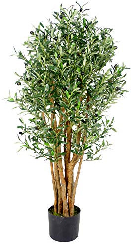 Leaf Design UK Artificial Olive Tree in Black Plastic Pot, 125cm