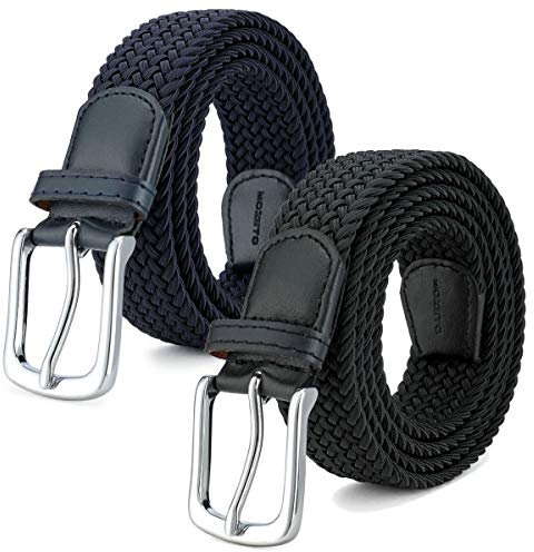 MOZETO 2er Stretchgürtel für Herren und Damen, Unisex Elastisch Stoffgürtel Flechtgürtel 3,3cm breit