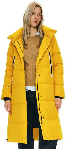 Orolay Women's Thickened Long Down Jacket Winter Down Coat Hooded Puffer Jacket with Side Zipper Spectra Yellow S