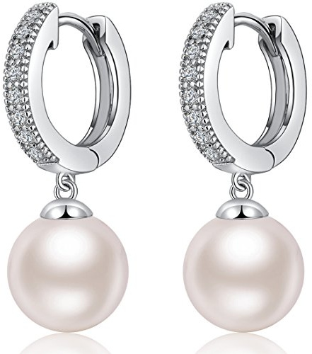 Miaofu Perlen-Ohrringe für Damen, Ohrringe, Perlen, Creolen, Perle, Sterling-Silber, Ohrringe, Hebel, für Damen, mit Geschenkbox