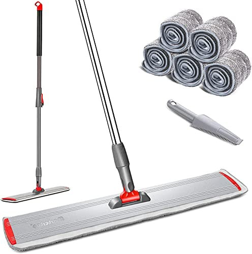 MASTERTOP Mocio Industrile in Microfibra Mocio Commerciale in Alluminio con Manico Telescopico in Acciaio Inossidabile, Mop Professionale Rotante a 360° per Pulizia dei Pavimenti con 5 Tamponi
