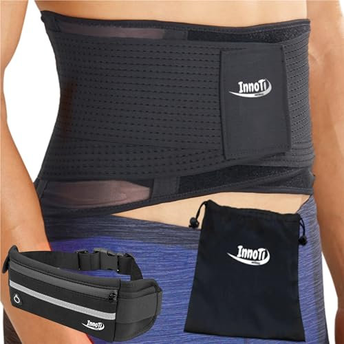 InnoTi Rückenbandage Herren & Damen - Rückenstützgürtel zur Stabilisierung der Lendenwirbel beim Sport und Arbeit - Leicht und Atmungsaktiv - Kompression mit Doppelte Verstellbänder XXL
