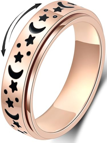 MHWTTY Fidget Spinner Ring Ångestring för kvinnor Fidgetringar för ångest Fidget Ringar Ångest Leksaker Ångestlindring Ring Leksaker Fidget Spinner Ring Män Fidget Toys, 8 UK, Guld, Rosa, Rostfritt