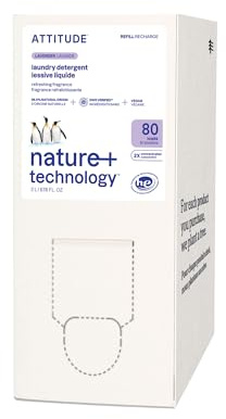 ATTITUDE Liquid Laundry Detergent Refill, EWG Verified, HE Compatible, Plant-Based & Vegan, Natural Laundry Soap, Lavender Scent, 80 Loads, 2 Liters